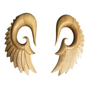 Gold wood hand carved Wing-Shaped plugs 5/8